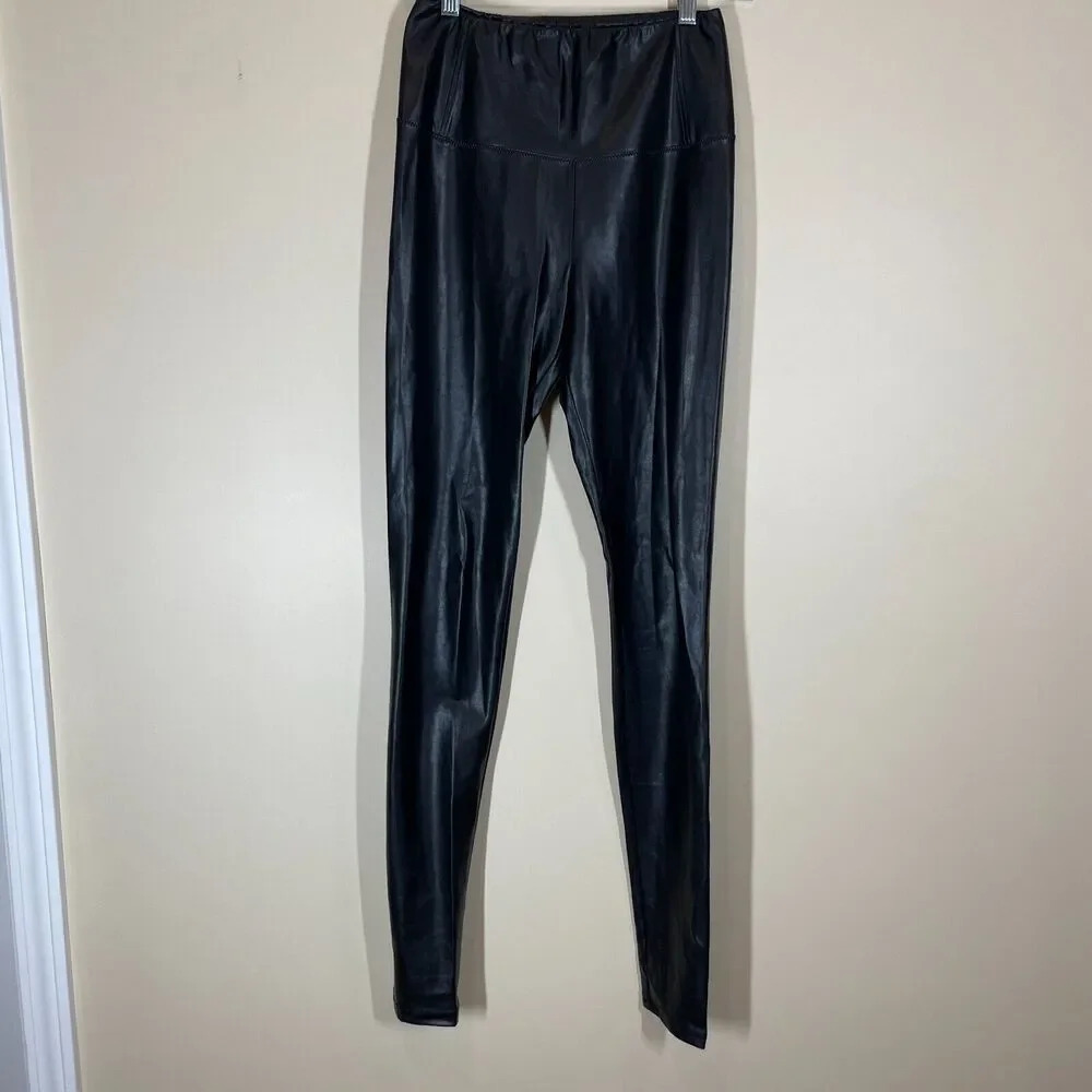 Wilfred Free Aritzia Faux Leather Leggings Size Small Black Stretch‎ 32" Inseam